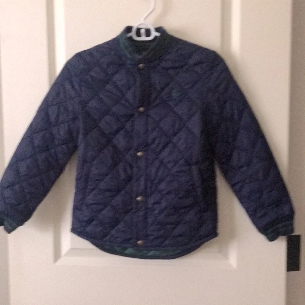 Ralph Lauren Polo kids Quilted snap down Jacket pockets unisex size S navy green
